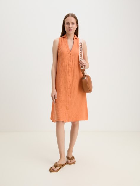 Женское платье-рубашка из муслина MAISON DAVID, Артикул BLN924-1, морковный | 4236098. Ракурс 2