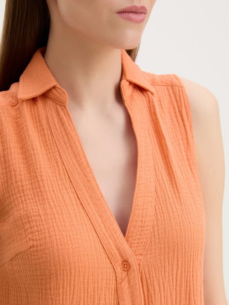 Женское платье-рубашка из муслина MAISON DAVID, Артикул BLN924-1, морковный | 4236098. Ракурс 3