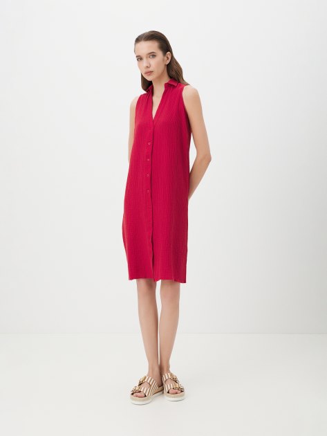 Женское платье-рубашка из муслина MAISON DAVID, Артикул BLN924-1, рубиновый | 4236112. Ракурс 2