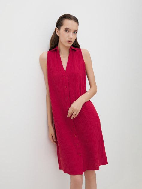 Женское платье-рубашка из муслина MAISON DAVID, Артикул BLN924-1, рубиновый | 4236112. Ракурс 5