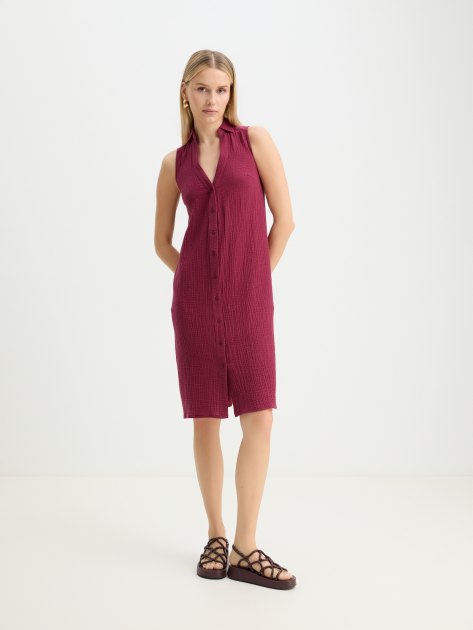 Женское платье-рубашка из муслина MAISON DAVID, Артикул BLN924-1, вишневый | 4236126. Ракурс 2