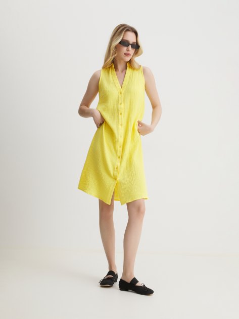 Женское платье-рубашка из муслина MAISON DAVID, Артикул BLN924-1, лимонный | 4236154. Ракурс 2 Женское платье-рубашка из муслина MAISON DAVID, Артикул BLN924-1, лимонный | 4236154. Ракурс 2