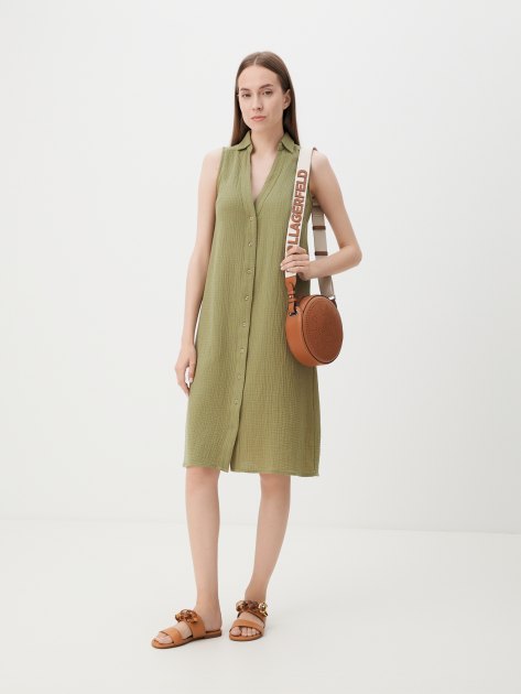 Женское платье-рубашка из муслина MAISON DAVID, Артикул BLN924-1, оливковый | 4236189. Ракурс 2