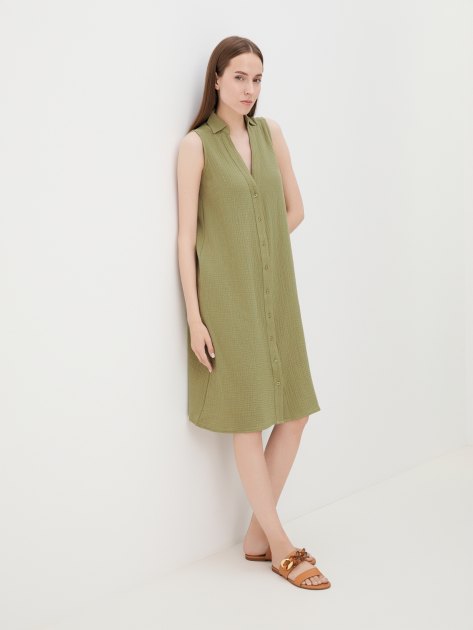 Женское платье-рубашка из муслина MAISON DAVID, Артикул BLN924-1, оливковый | 4236189. Ракурс 5