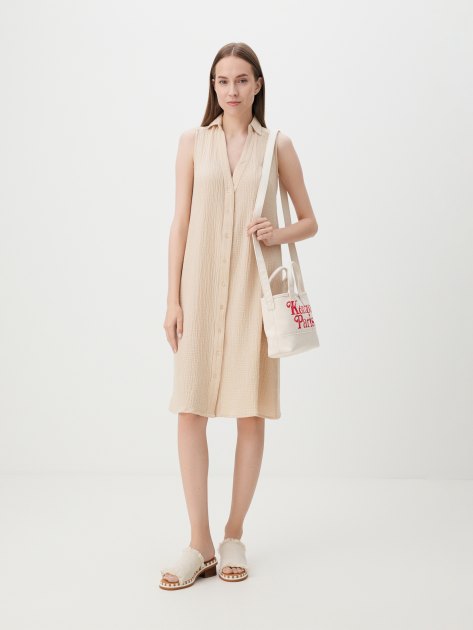 Женское платье-рубашка из муслина MAISON DAVID, Артикул BLN924-1, светло-бежевый | 4236217. Ракурс 2