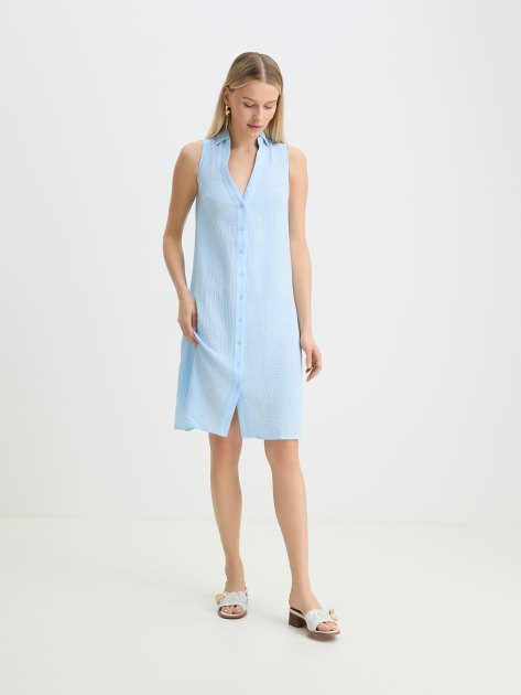 Женское платье-рубашка из муслина MAISON DAVID, Артикул BLN924-1, небесно-голубой | 4236245. Ракурс 2