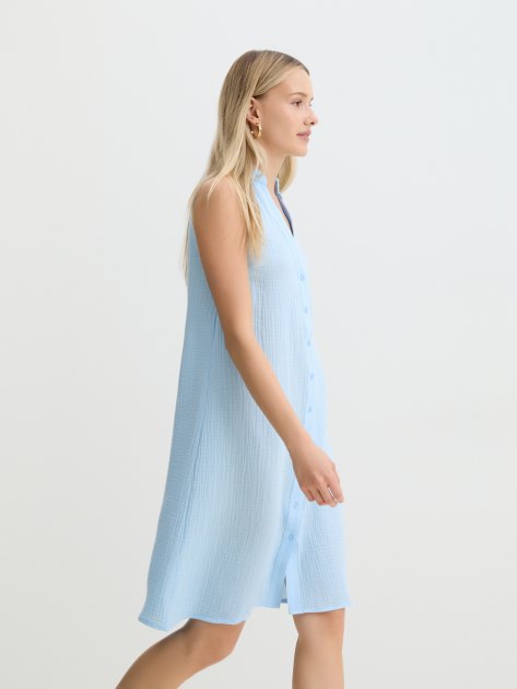 Женское платье-рубашка из муслина MAISON DAVID, Артикул BLN924-1, небесно-голубой | 4236245. Ракурс 5