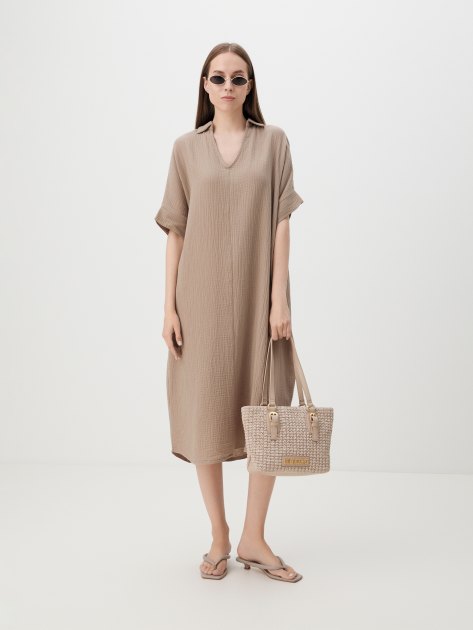 Женское платье из муслина MAISON DAVID, Артикул BLN917, серовато-бежевый | 4244634. Ракурс 2