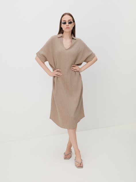 Женское платье из муслина MAISON DAVID, Артикул BLN917, серовато-бежевый | 4244634. Ракурс 5