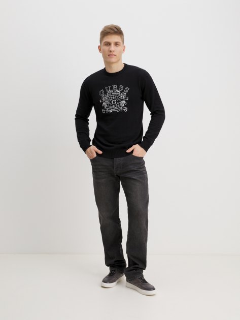 Мужской свитшот GUESS BRITTON LS CN EMBROIDERED LOGO, Артикул M4RR14Z30W1, черный | 4251789. Ракурс 2