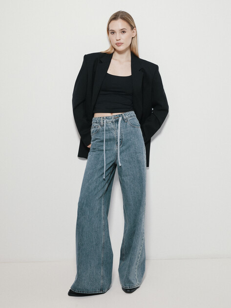 Женские широкие джинсы MAISON DAVID, Артикул QL-24-02, серо-синий | 4257010. Ракурс 5