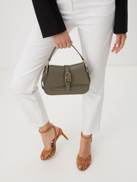 Женская сумка с ручкой FURLA, Артикул FURLA FLOW MINI TOP HANDLE, серо-зеленый | 4259727. Ракурс 6