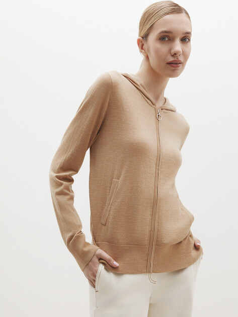 Женский кардиган MAISON DAVID, Артикул BN862, коричнево-бежевый | 4269144. Ракурс 5