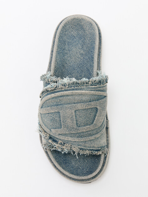 Шлепанцы из денима DIESEL SA-SLIDE D OVAL, Артикул Y03356, серо-голубой | 4278627. Ракурс 5