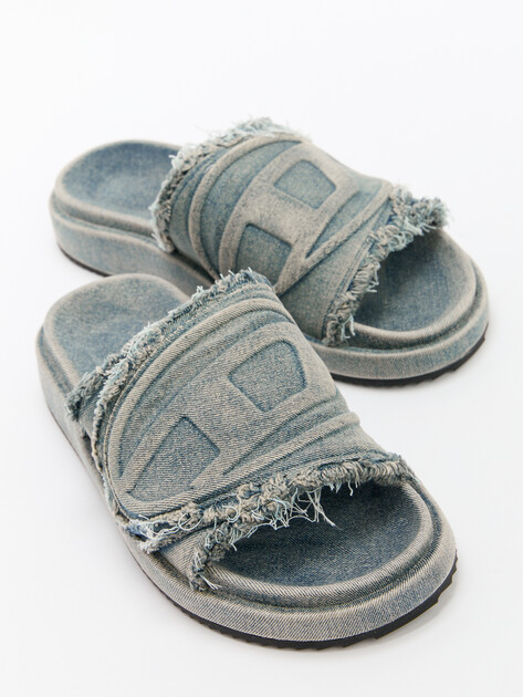 Шлепанцы из денима DIESEL SA-SLIDE D OVAL, Артикул Y03356, серо-голубой | 4278627. Ракурс 6