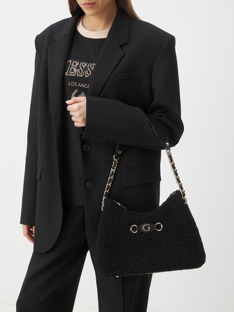 Женская сумка на плечо GUESS ASLIA TOP ZIP SHOULDER BAG, Артикул HWWG9532180, черный | 4286468. Ракурс 2