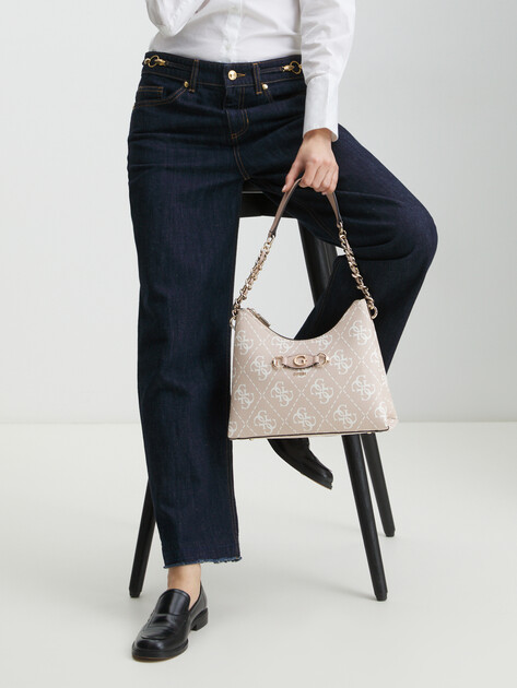 Женская сумка на плечо GUESS IZZY TOP ZIP SHOULDER BAG, Артикул HWOQ8654010, бежево-розовый | 4286689. Ракурс 2 Женская сумка на плечо GUESS IZZY TOP ZIP SHOULDER BAG, Артикул HWOQ8654010, бежево-розовый | 4286689. Ракурс 2