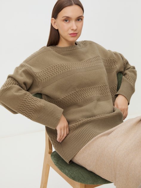 Женский свитер MAISON DAVID, Артикул QM060, коричнево-зеленый | 4292195. Ракурс 5