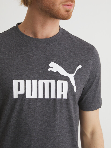 Мужская футболка PUMA ESS No. 1 Logo Heather Tee, Артикул 682550, темно-серый | 4301645. Ракурс 3