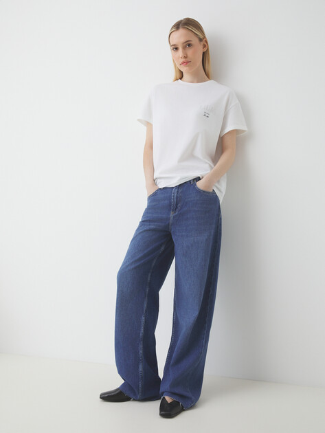 Женские широкие джинсы  LIU∙JO PANT BONE WIDE LEG REG.W, Артикул UA5170, синий | 4313233. Ракурс 5