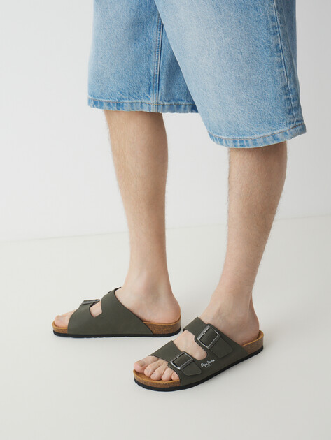 Мужские шлепанцы PEPE JEANS BIO M DOUBLE CHICAGO, Артикул PMS90110, серо-зеленый | 4315377. Ракурс 2