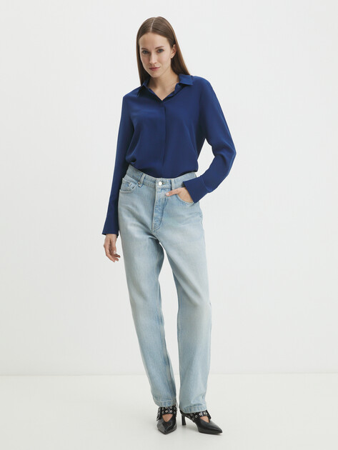 Женская шелковая блузка MAISON DAVID, Артикул 20231226, сапфировый | 4408183. Ракурс 2