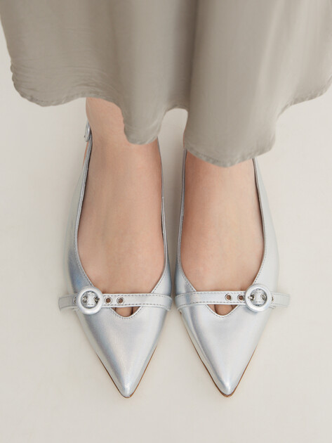 Балетки с открытой пяткой (слинг-бэк) HALMANERA LAS, Артикул LAS39, серебряный | 4417338. Ракурс 2