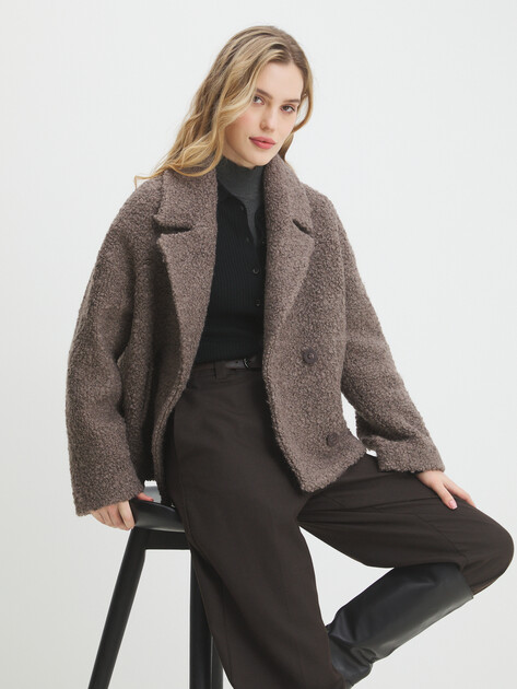 Женское полупальто MAISON DAVID, Артикул LILOU_ALPACO, коричнево-серый | 4439841. Ракурс 5