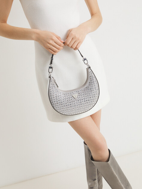 Женская сумка на плечо GUESS LUA SMALL HOBO, Артикул HWIY9205010, серебряный | 4449751. Ракурс 2