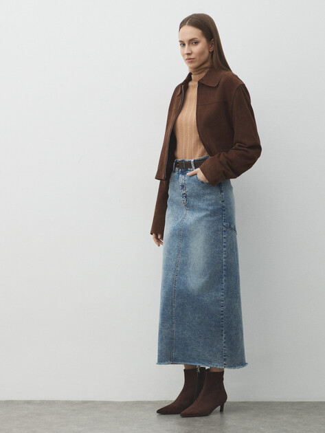 Юбка из денима MAISON DAVID, Артикул ZH-24-06, серо-голубой | 4481075. Ракурс 2