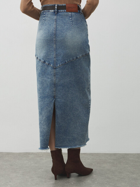 Юбка из денима MAISON DAVID, Артикул ZH-24-06, серо-голубой | 4481075. Ракурс 4