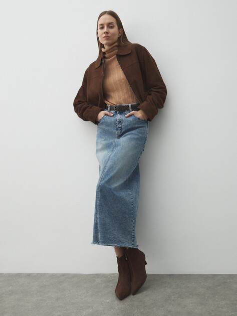 Юбка из денима MAISON DAVID, Артикул ZH-24-06, серо-голубой | 4481075. Ракурс 5