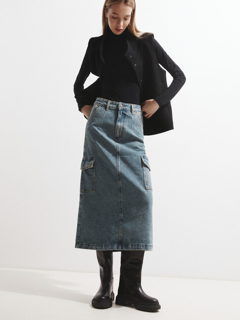 Юбка из денима MAISON DAVID, Артикул ZH-24-20A, голубой | 4481218. Ракурс 5