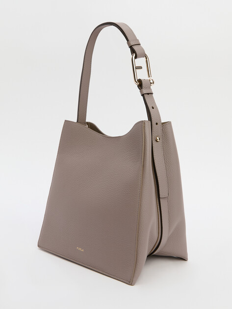 Женская сумка на плечо FURLA, Артикул FURLA NUVOLA S BUCKET BAG 25.5, серо-бежевый | 4500396. Ракурс 4