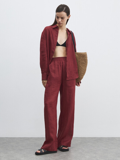 Женские широкие брюки  MAISON DAVID, Артикул 2024-514, вишневый | 4503111. Ракурс 2