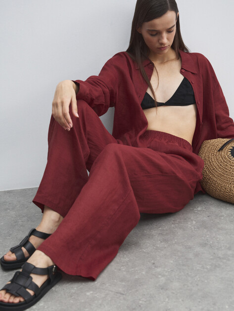 Женские широкие брюки  MAISON DAVID, Артикул 2024-514, вишневый | 4503111. Ракурс 5