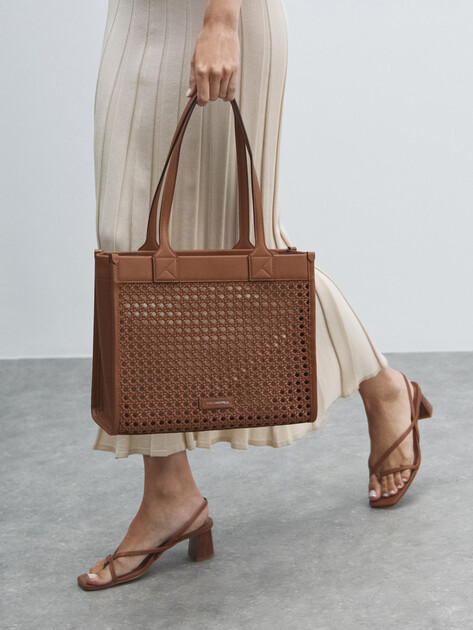 Женский тоут KARL LAGERFELD k/skuare md tote woven, Артикул A2W30052, светло-коричневый | 4522405. Ракурс 5