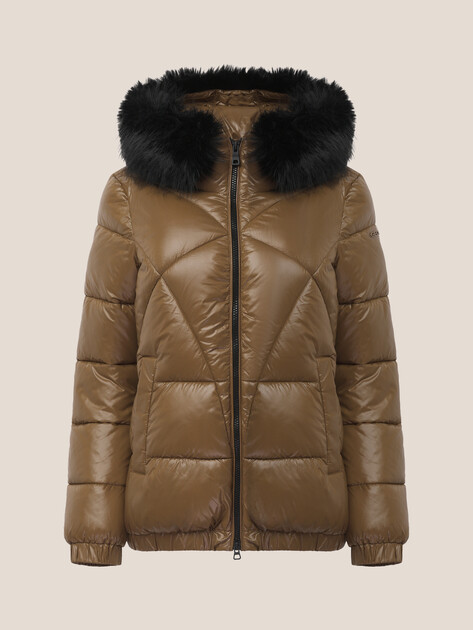 Женский пуховик GEOX W BACKSIE S, Артикул W5628S, светло-коричневый | 4523935. Ракурс 6