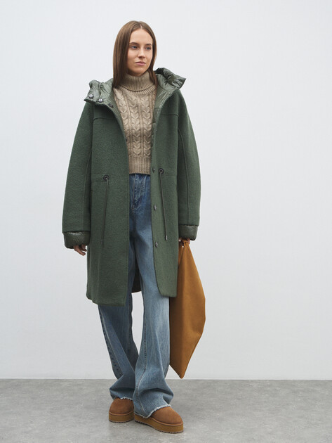 Женское пальто с утепленным подкладом GEOX W KLEOPY, Артикул W5615F, темно-зеленый | 4551584. Ракурс 2
