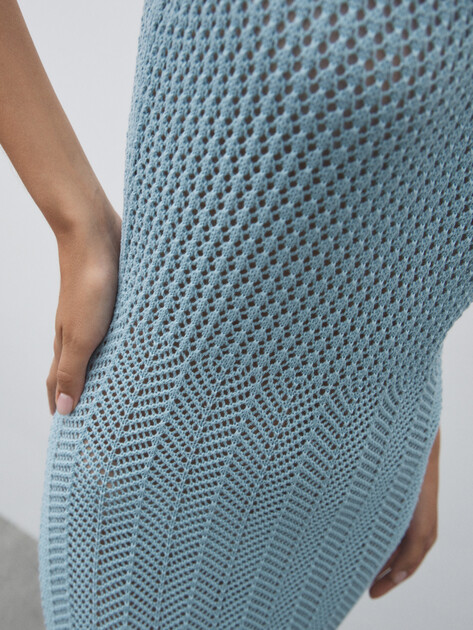 Женское платье кроше MAISON DAVID, Артикул FL8756, серо-голубой | 4602195. Ракурс 3