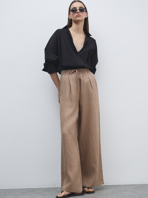 Женские брюки палаццо MAISON DAVID, Артикул KF009, бежево-коричневый | 4602683. Ракурс 2