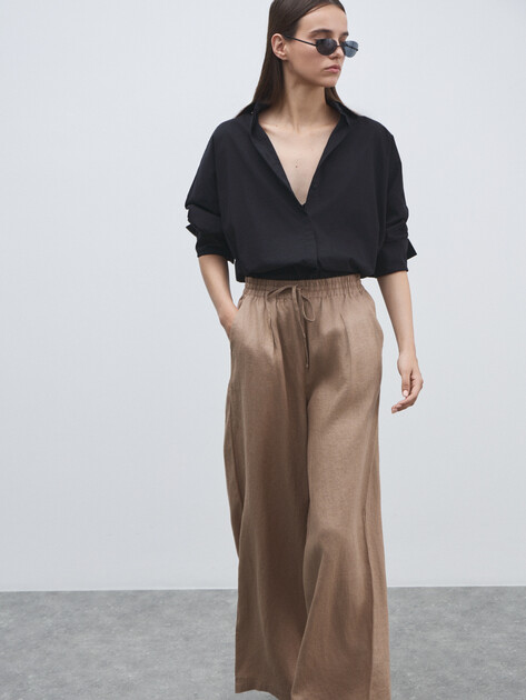 Женские брюки палаццо MAISON DAVID, Артикул KF009, бежево-коричневый | 4602683. Ракурс 5