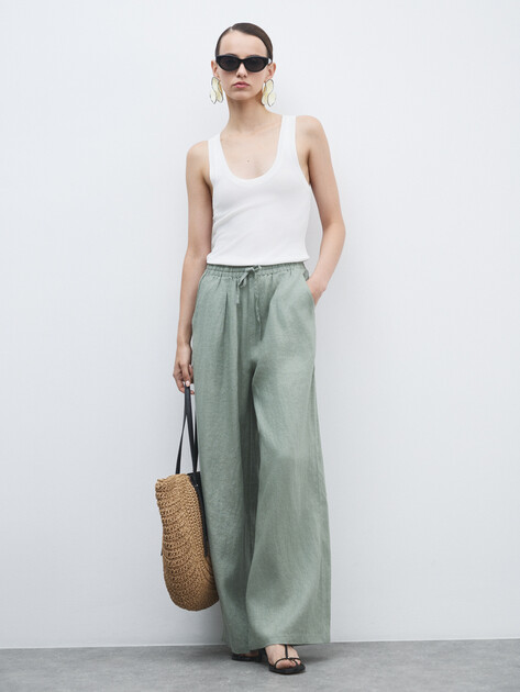 Женские брюки палаццо MAISON DAVID, Артикул KF009, фисташковый | 4602690. Ракурс 2