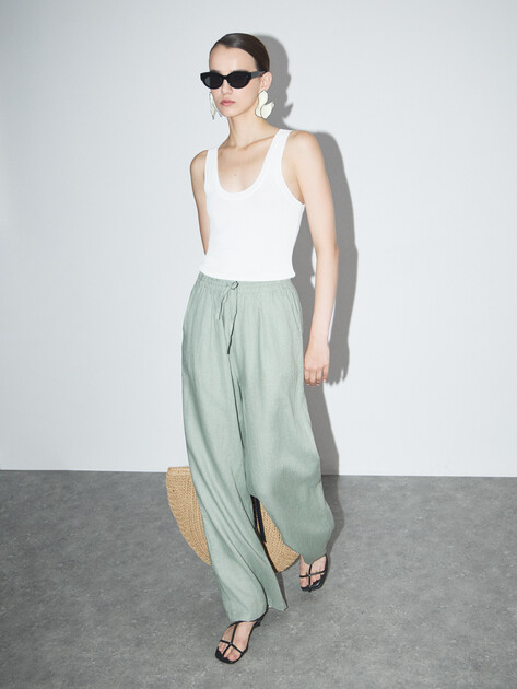 Женские брюки палаццо MAISON DAVID, Артикул KF009, фисташковый | 4602690. Ракурс 5