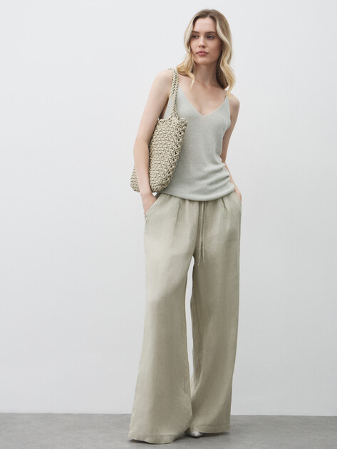 Женские брюки палаццо MAISON DAVID, Артикул KF009, зеленовато-бежевый | 4602704. Ракурс 2
