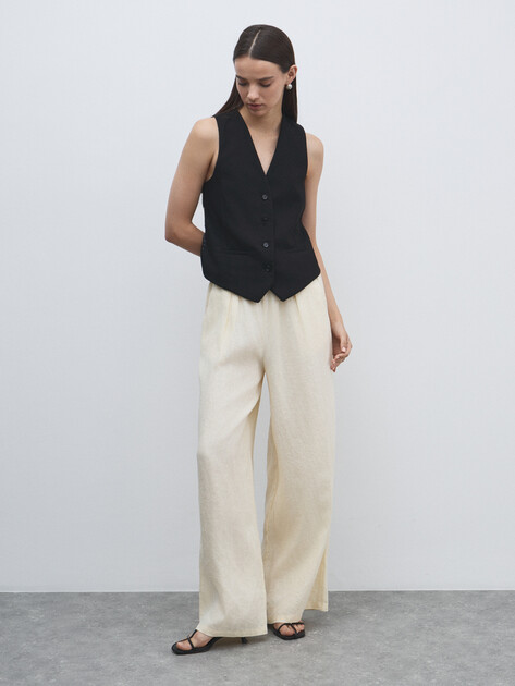 Женские брюки палаццо MAISON DAVID, Артикул KF009, молочный | 4602711. Ракурс 2