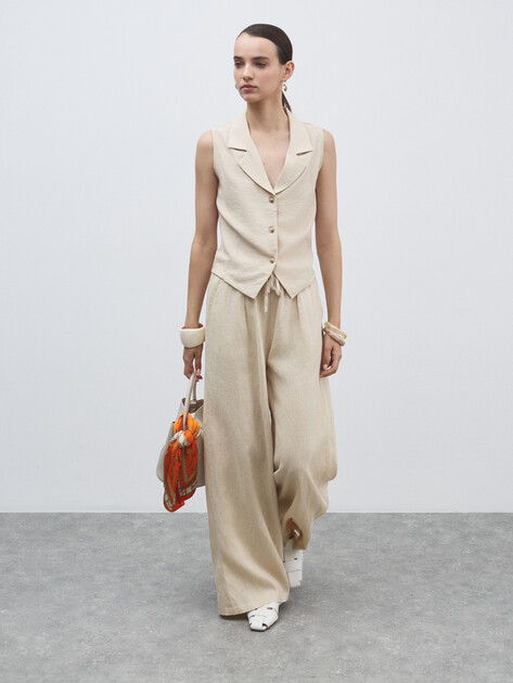 Женские брюки палаццо MAISON DAVID, Артикул KF009, молочно-бежевый | 4602718. Ракурс 2