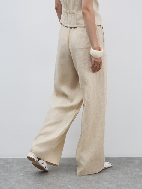 Женские брюки палаццо MAISON DAVID, Артикул KF009, молочно-бежевый | 4602718. Ракурс 4