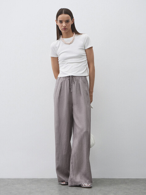 Женские брюки палаццо MAISON DAVID, Артикул KF009, розовато-серый | 4602732. Ракурс 2