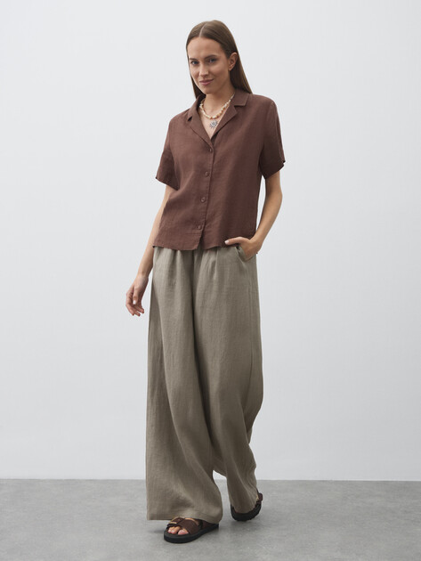 Женские брюки палаццо MAISON DAVID, Артикул KF009, зелено-серый | 4602760. Ракурс 2